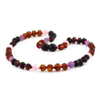 Baltic Amber Teething Necklace with Amethyst & Rose Quartz. Baroque 6mm - LE561