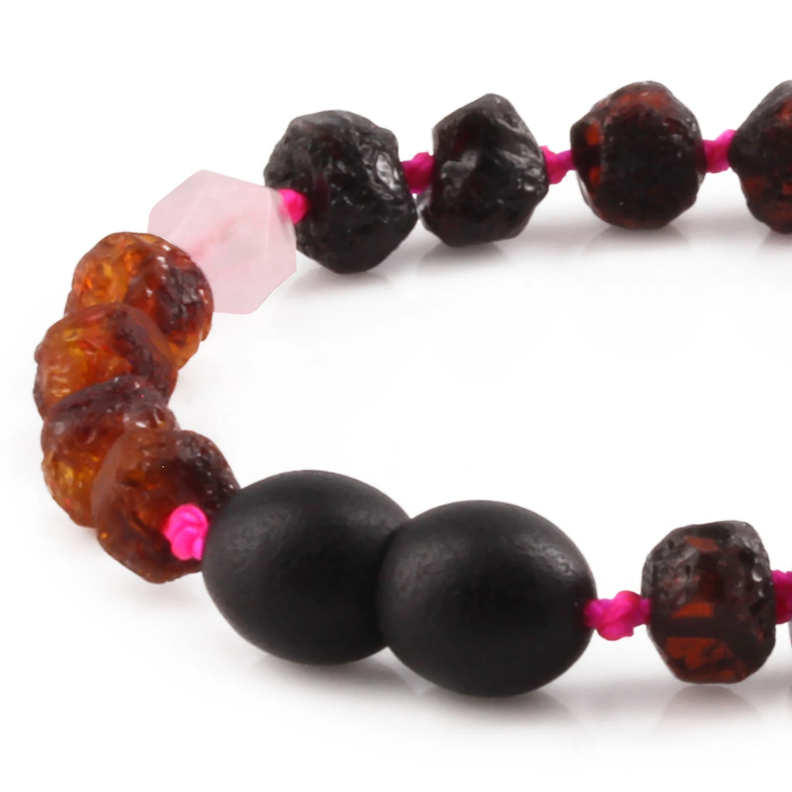 Baltic Amber Teething Bracelet with Amethyst & Rose Quartz. Baroque 6mm - LE561