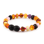 Baltic Amber Teething Bracelet with Amethyst & Rose Quartz. Baroque 6mm - LE560