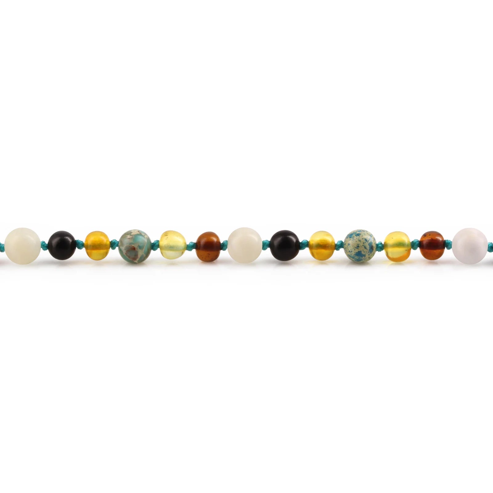 Baltic Amber Teething Bracelet with Lake Blue Imperial Jasper & Tridacna Shell. Baroque 5mm - LE474-T
