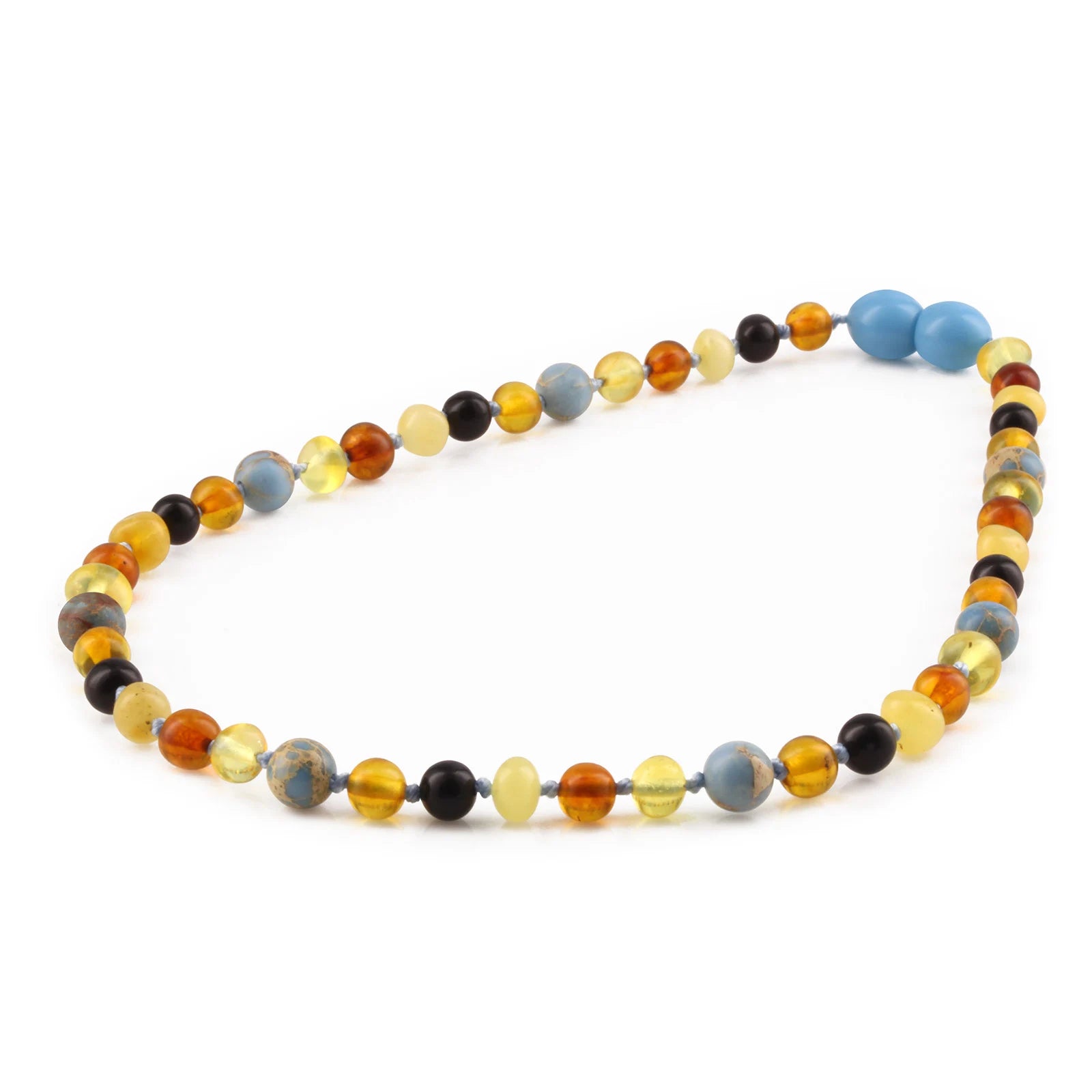 Baltic Amber Teething Necklace with Sky Blue Imperial Jasper. Baroque 5mm - LE466 V2