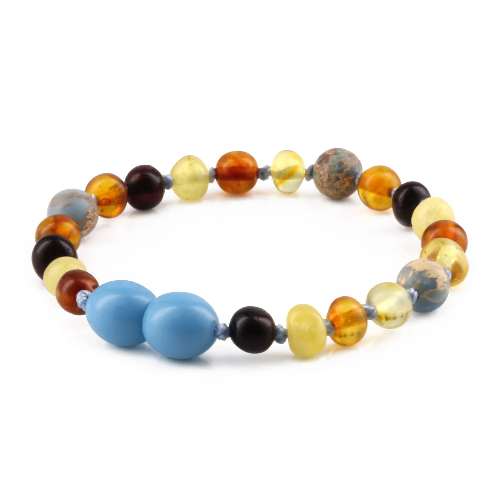 Baltic Amber Teething Bracelet with Sky Blue Imperial Jasper. Baroque 5mm - LE466 V2