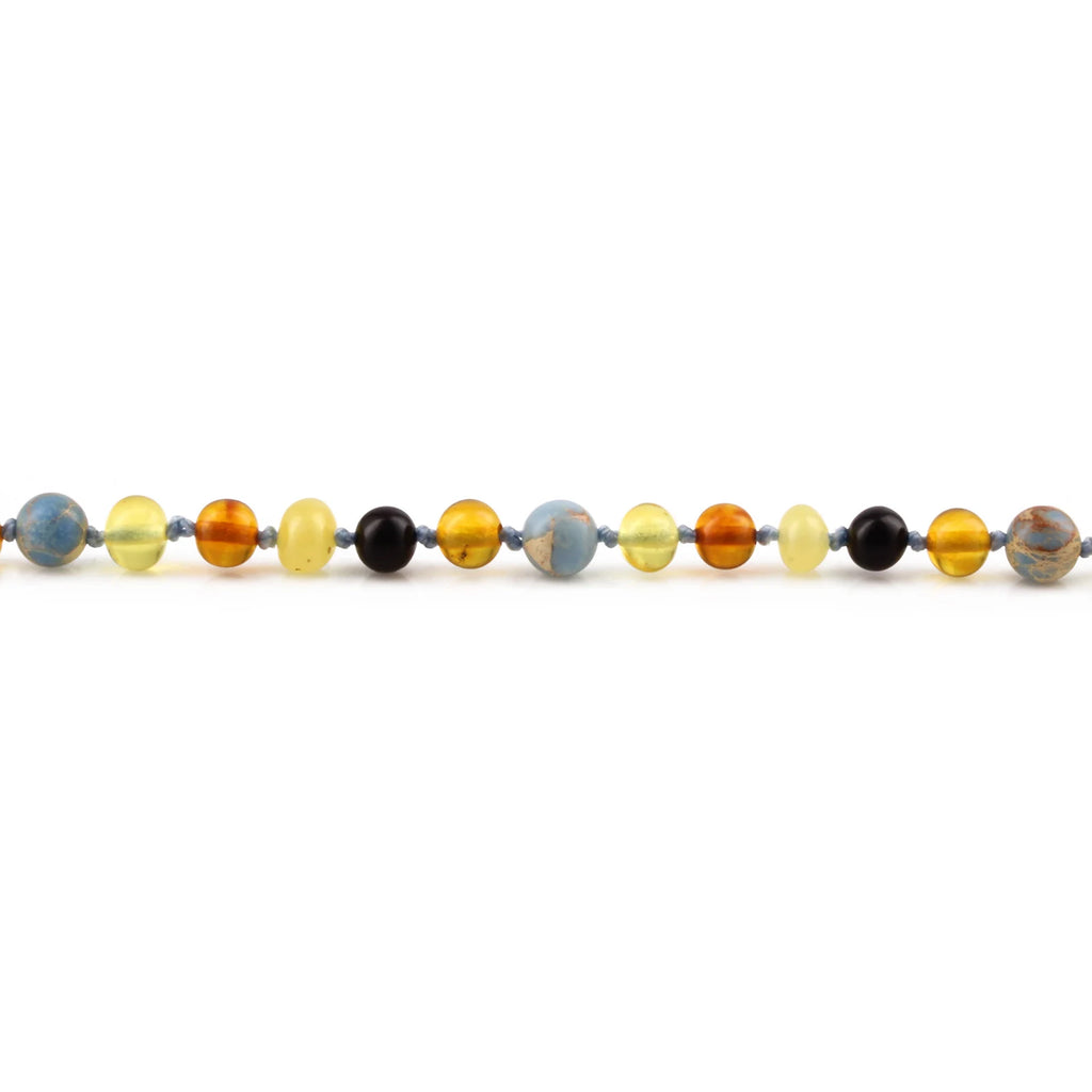 Baltic Amber Teething Bracelet with Sky Blue Imperial Jasper. Baroque 5mm - LE466 V2