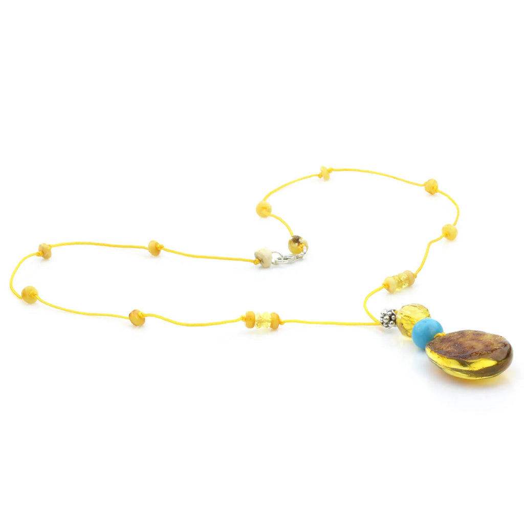 Genuine Baltic Amber Turquoise & 925 Sterling Silver Necklace With Pendant NWP22