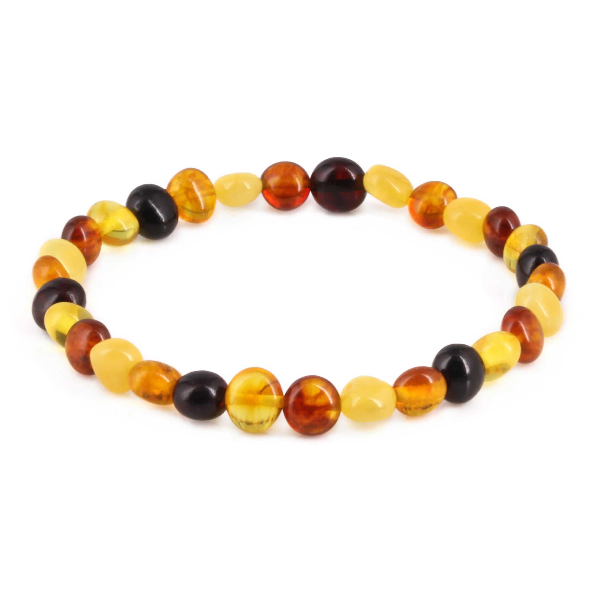Adult Baltic Amber Bracelet. Side Drill Multicolour 6mm - XS64M