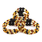 Baltic Amber Baby Teething Bracelet Baroque Multicolor Glossy Finish - Wholesale Lot of 10pcs - 14cm / 5.5in - XB54M2
