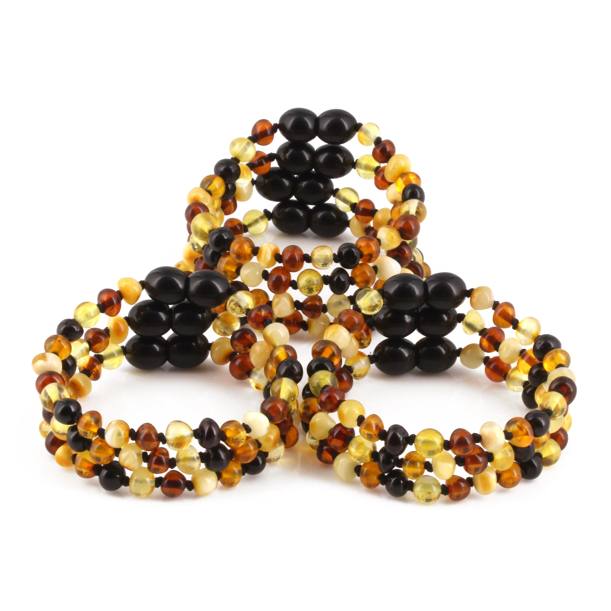 Baltic Amber Baby Teething Bracelet Baroque Multicolor Glossy Finish - Wholesale Lot of 10pcs - 14cm / 5.5in - XB54M2