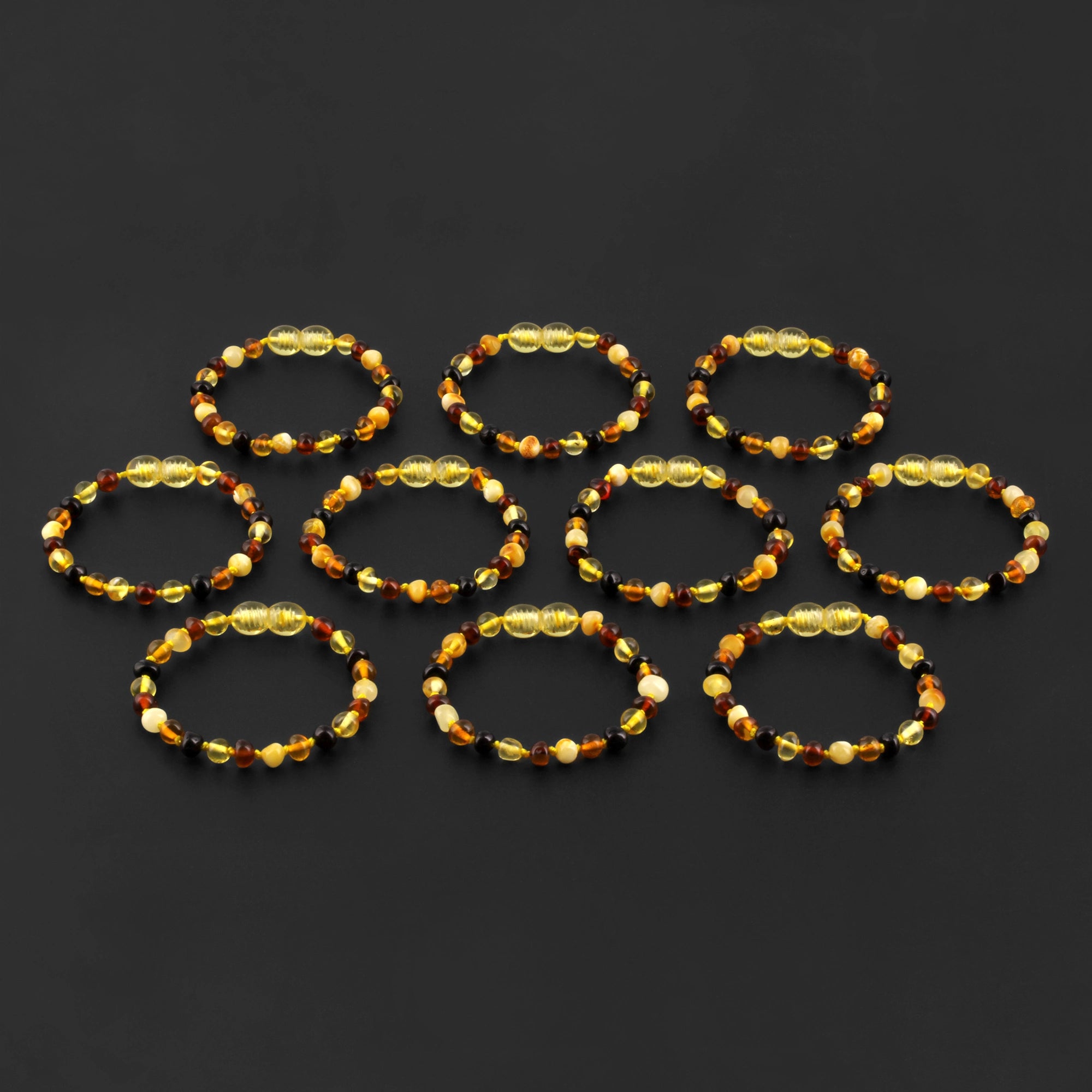 Baltic Amber Baby Teething Bracelet Baroque Multicolor Glossy Finish - Wholesale Lot of 10pcs - 14cm / 5.5in - XB54M1