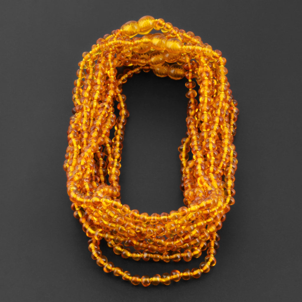Baltic Amber Baby Teething Necklace Baroque Light Cognac Glossy Finish - Wholesale Lot of 10pcs - 32cm / 12.6in - XB43LC
