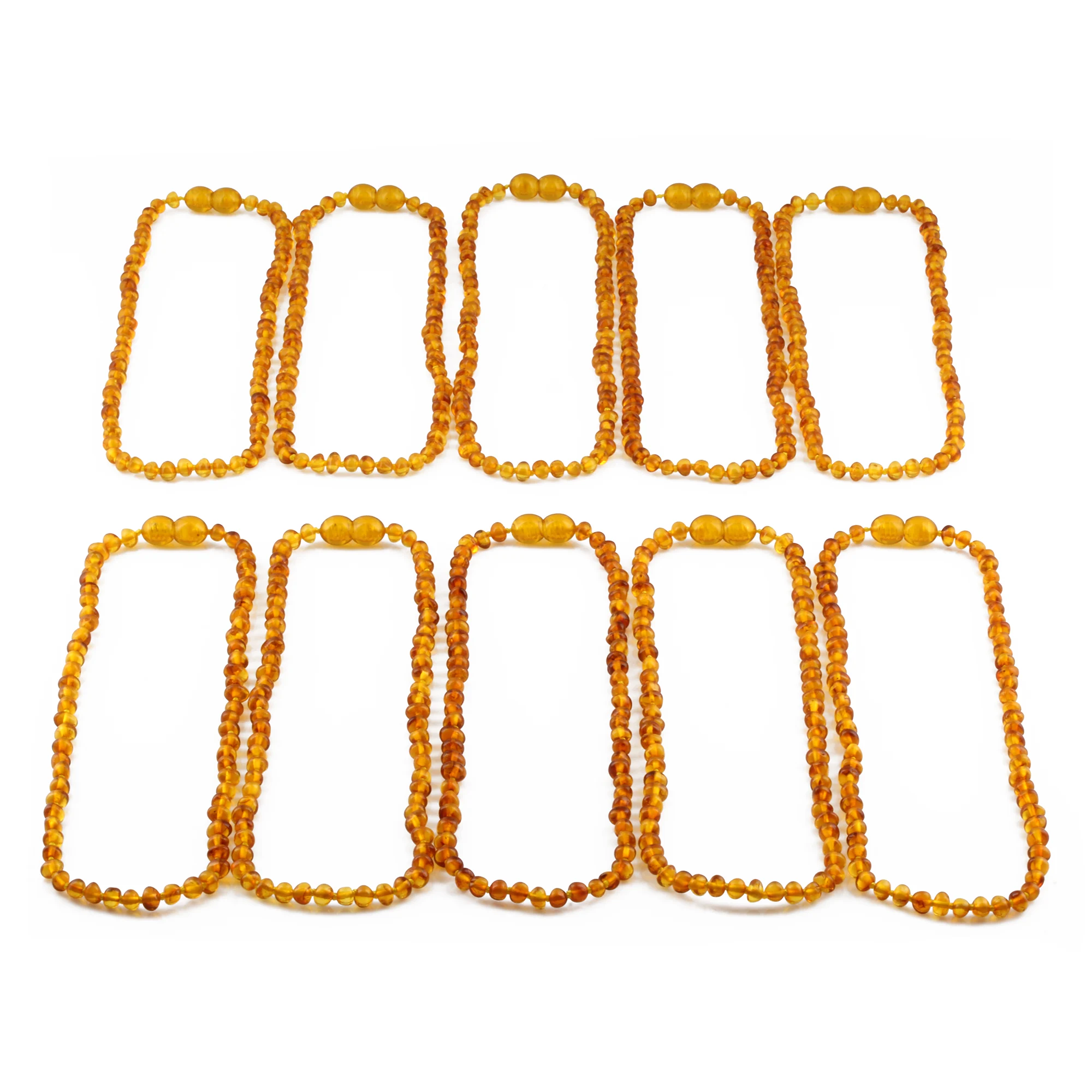 Baltic Amber Baby Teething Necklace Baroque Light Cognac Glossy Finish - Wholesale Lot of 10pcs - 32cm / 12.6in - XB43LC