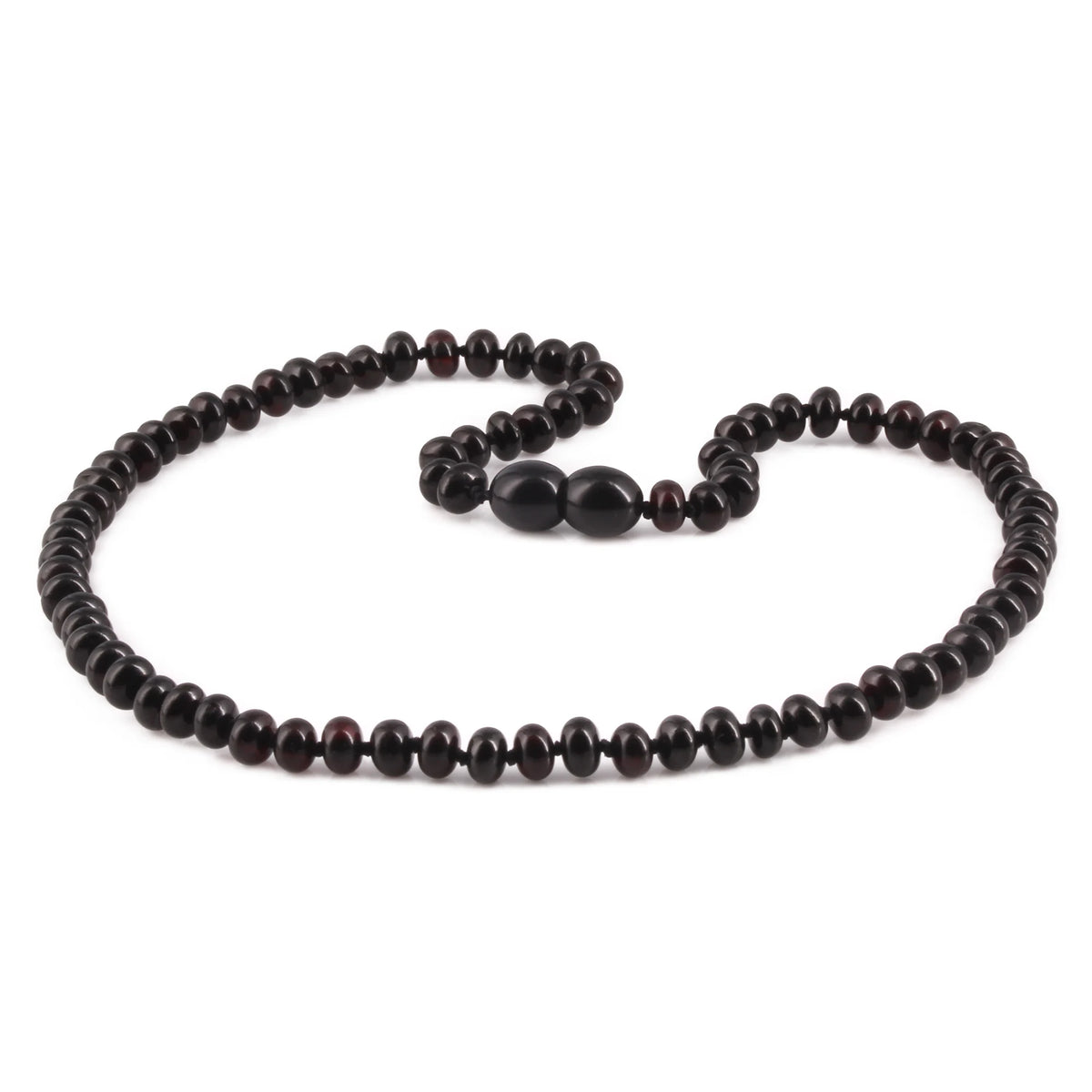 Black Baltic amber roundel junior necklace, 38cm