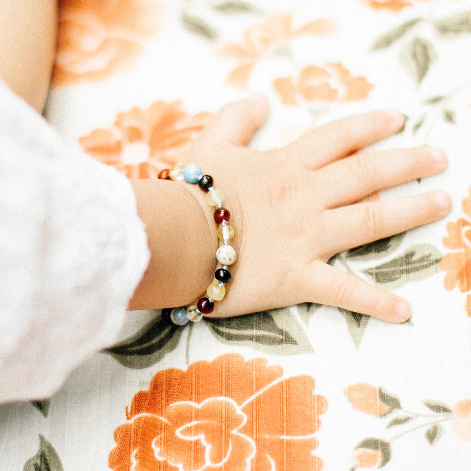 Baltic Amber Teething Bracelet with Sky Blue Imperial Jasper. Baroque 5mm - LE466