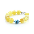 Yellow Baltic amber adult bracelet with turquoise and sterling silver