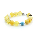Yellow Baltic amber adult bracelet with turquoise and sterling silver