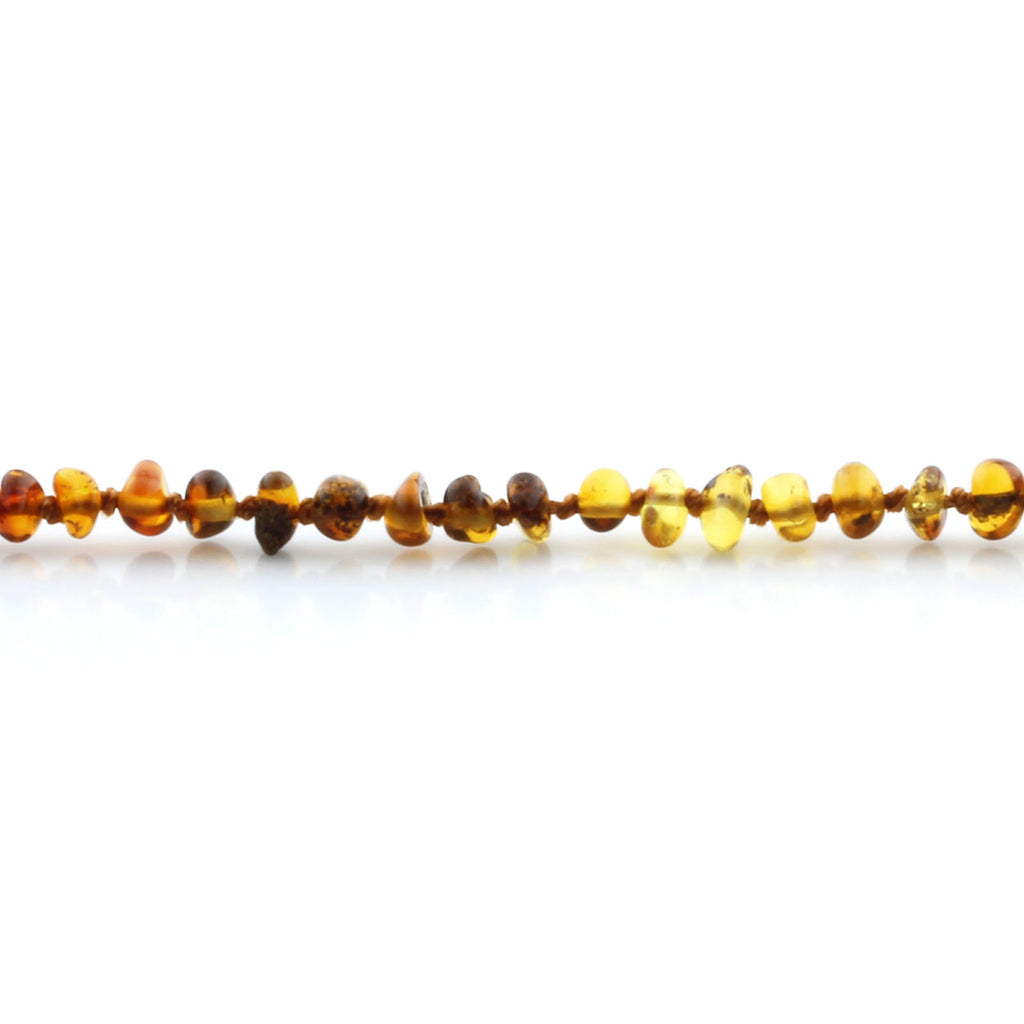 Baltic Amber Teething Bracelet. Roundel Rainbow Glossy 4mm - LE02