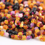 Natural Baltic Amber Junior Necklace with Amethyst & Rose Quartz. Baroque 6mm - JN109