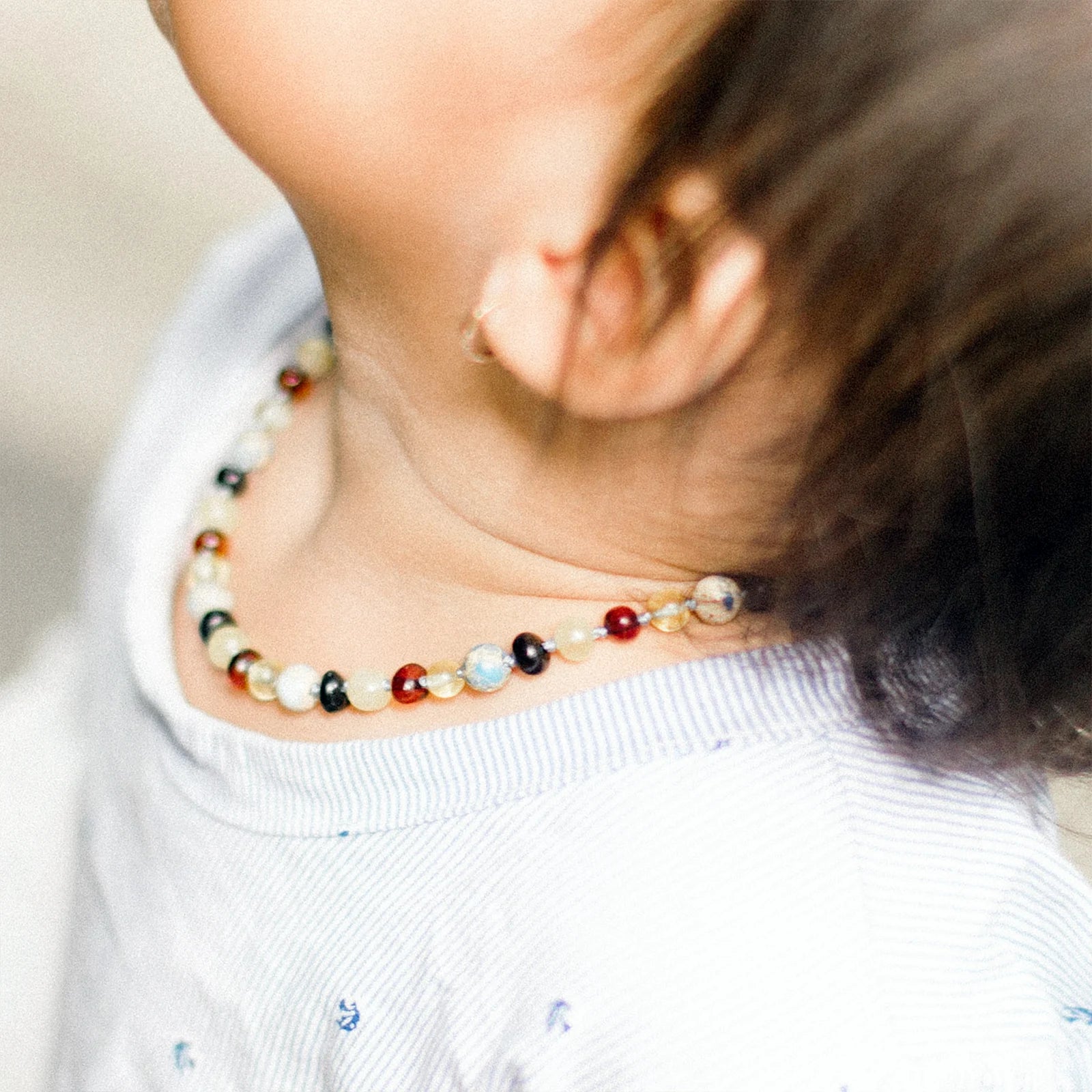 Baltic Amber Teething Necklace with Sky Blue Imperial Jasper. Baroque 5mm - LE466