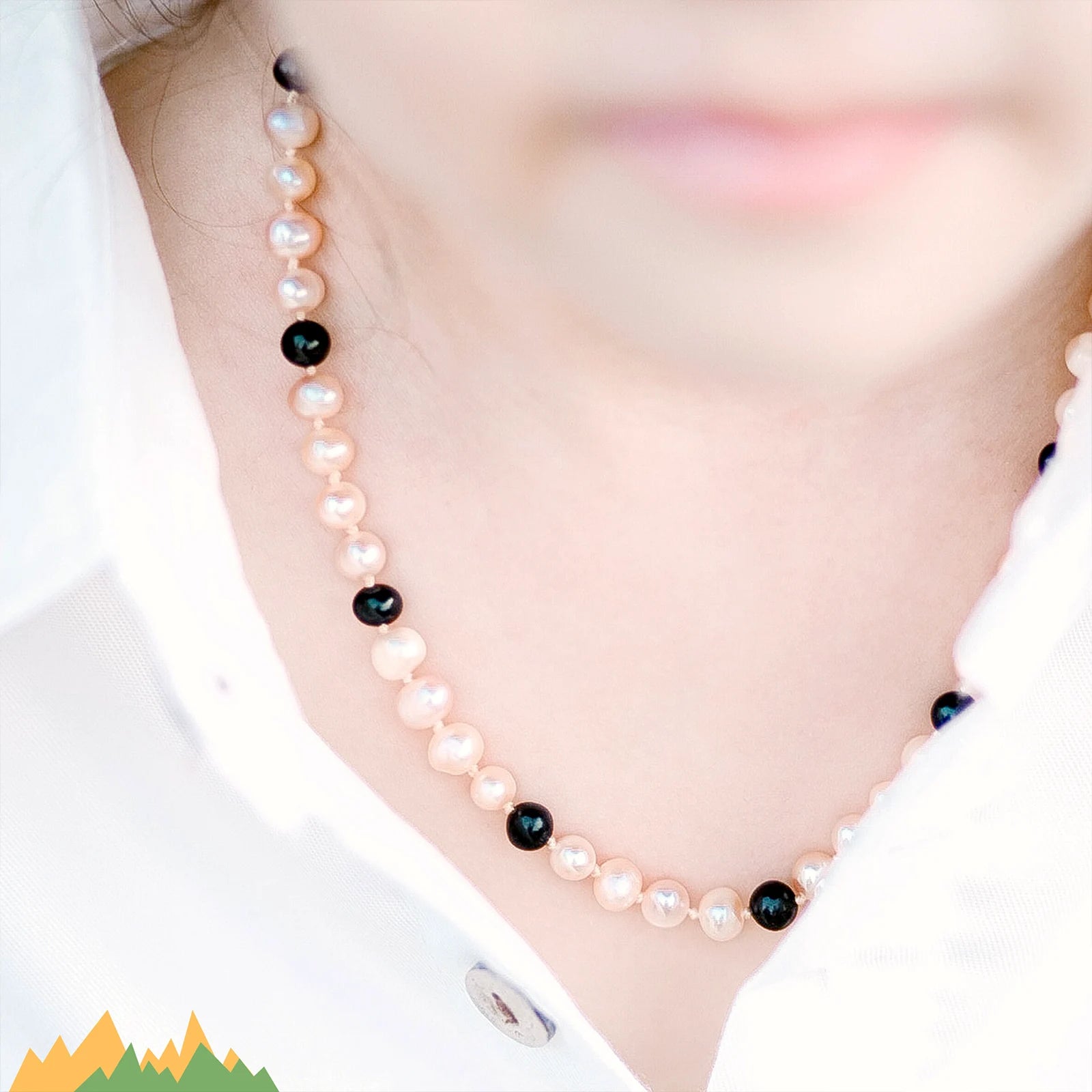 Pink Freshwater Pearl Junior Necklace with Baltic Amber 6mm - P4