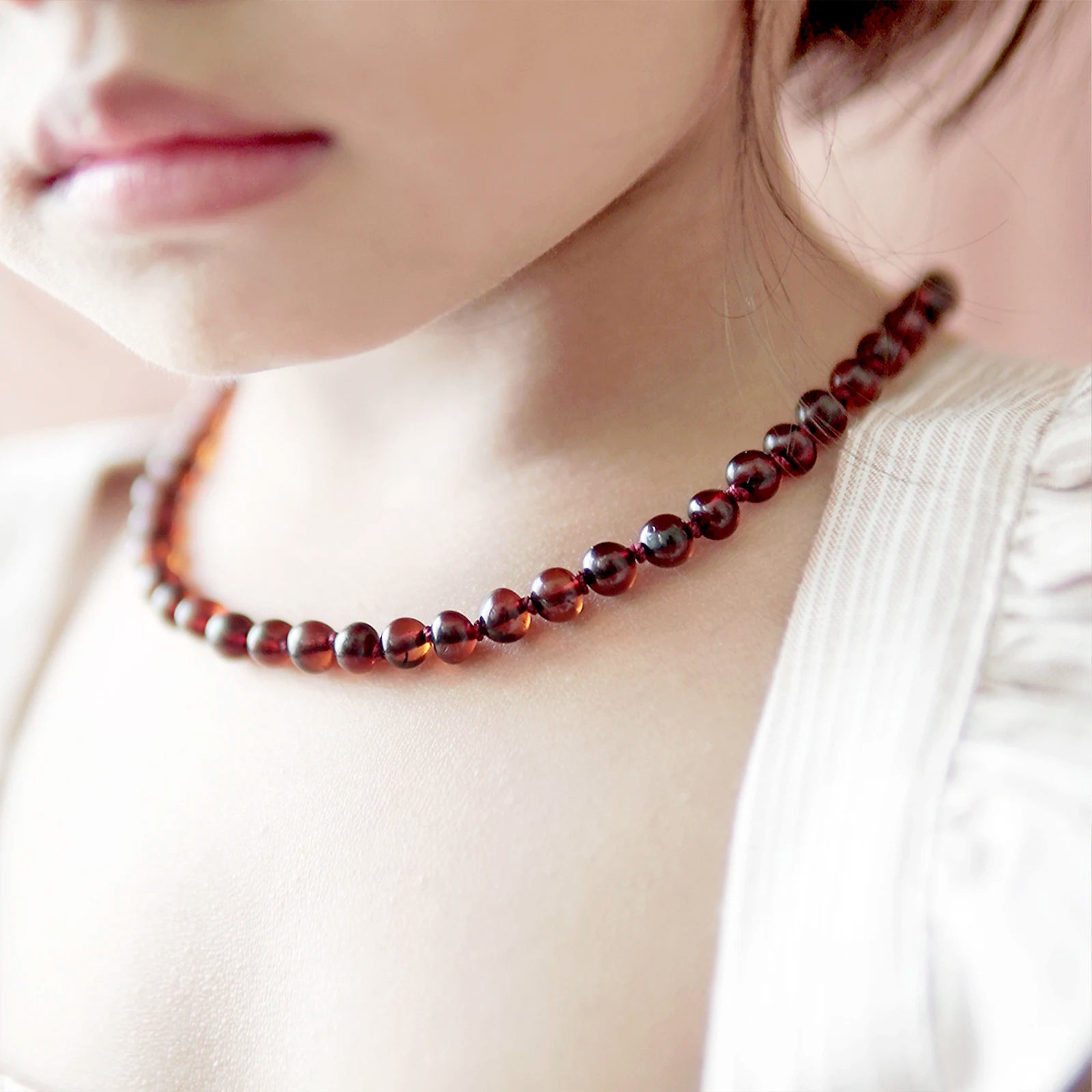 Baltic Amber Teething Necklace. Baroque Dark Cognac 5mm - XB54DC