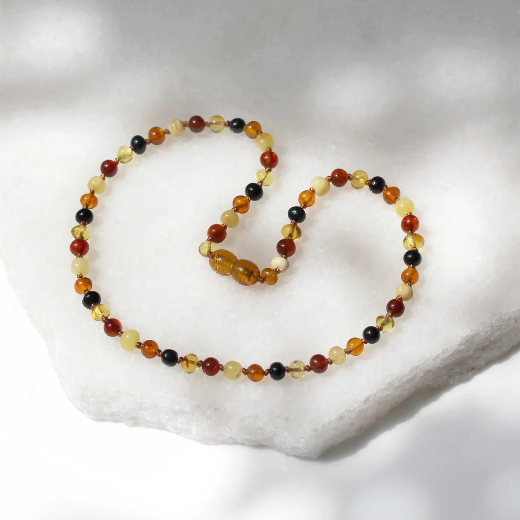 Natural Baltic Amber Junior Necklace. Baroque Multicolour 5mm - XB54M