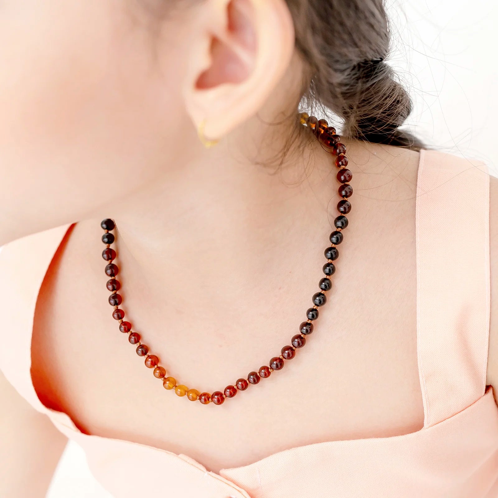Natural Baltic Amber Junior Necklace. Baroque Rainbow 5mm - XB55RB1