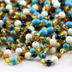 Baltic Amber Teething Necklace with Lake Blue Imperial Jasper & Tridacna Shell. Baroque 5mm - LE474-T