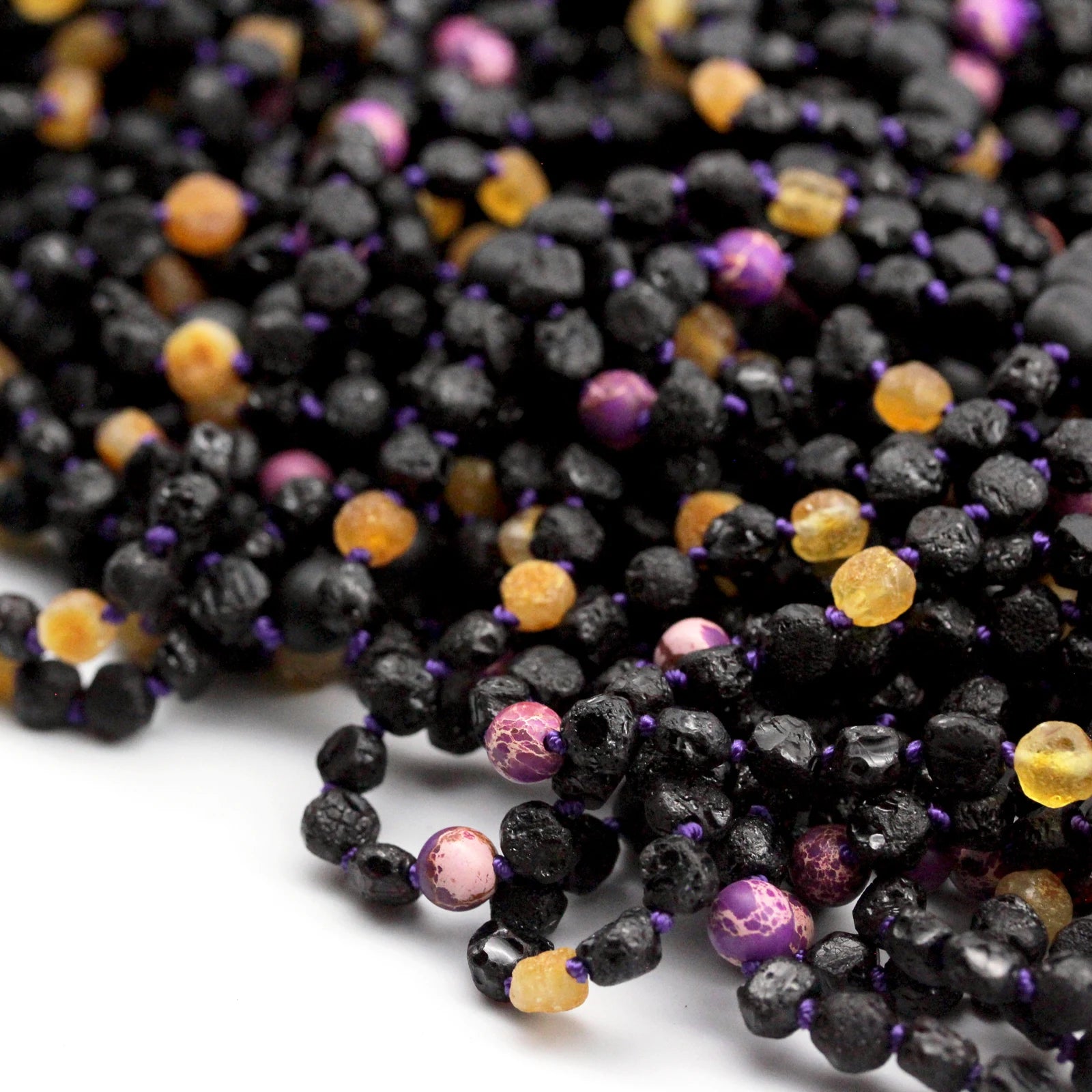 Baltic Amber Teething Necklace with Purple Imperial Jasper. Baroque 6mm - LE484