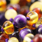Baltic Amber Teething Bracelet with Purple Tiger Eye. Baroque 5mm - LE554
