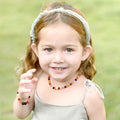 Baltic amber baroque baby necklace with amethyst and rose quartz, 32cm