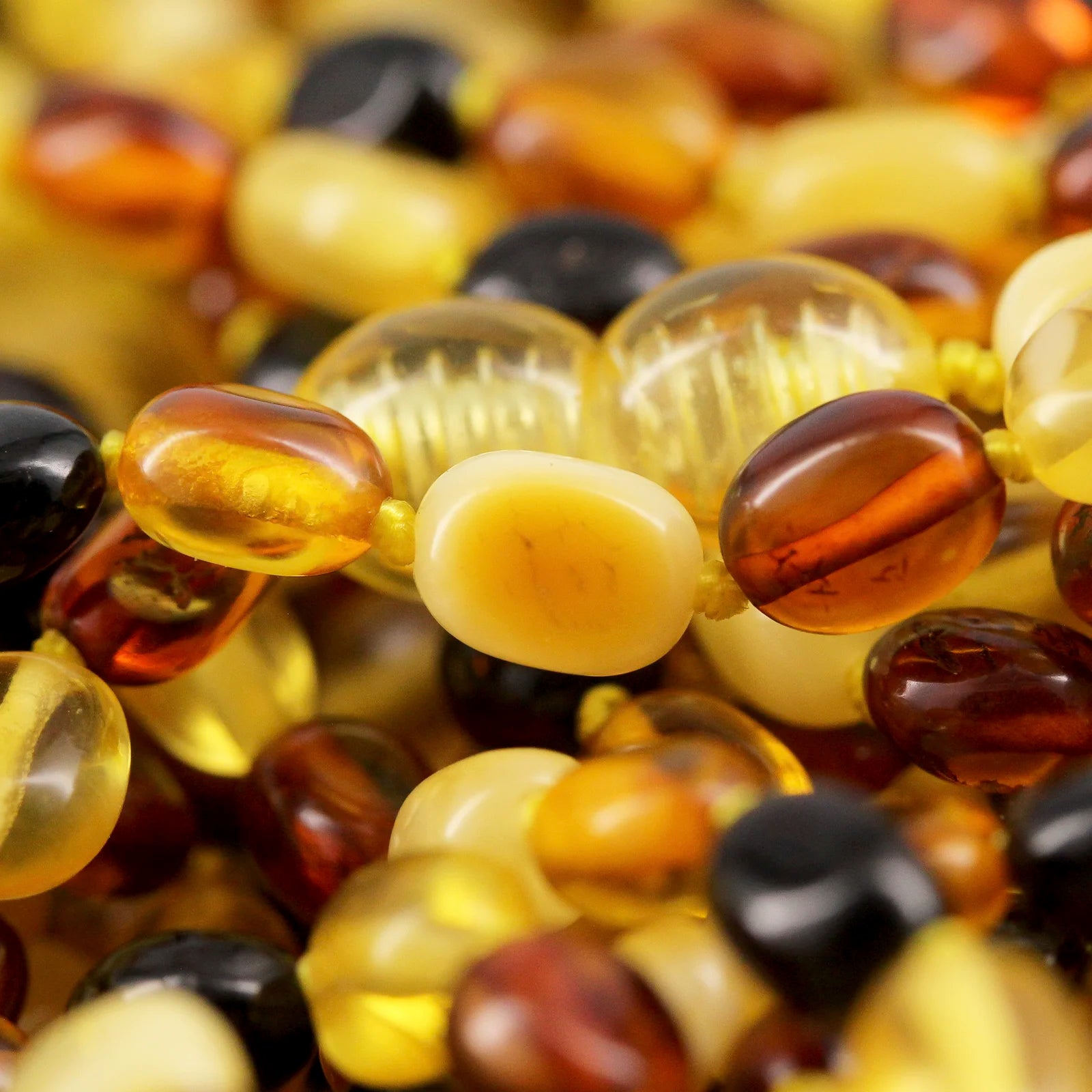 Baltic Amber Teething Bracelet. Olive Multicolour 5mm - XO54M1