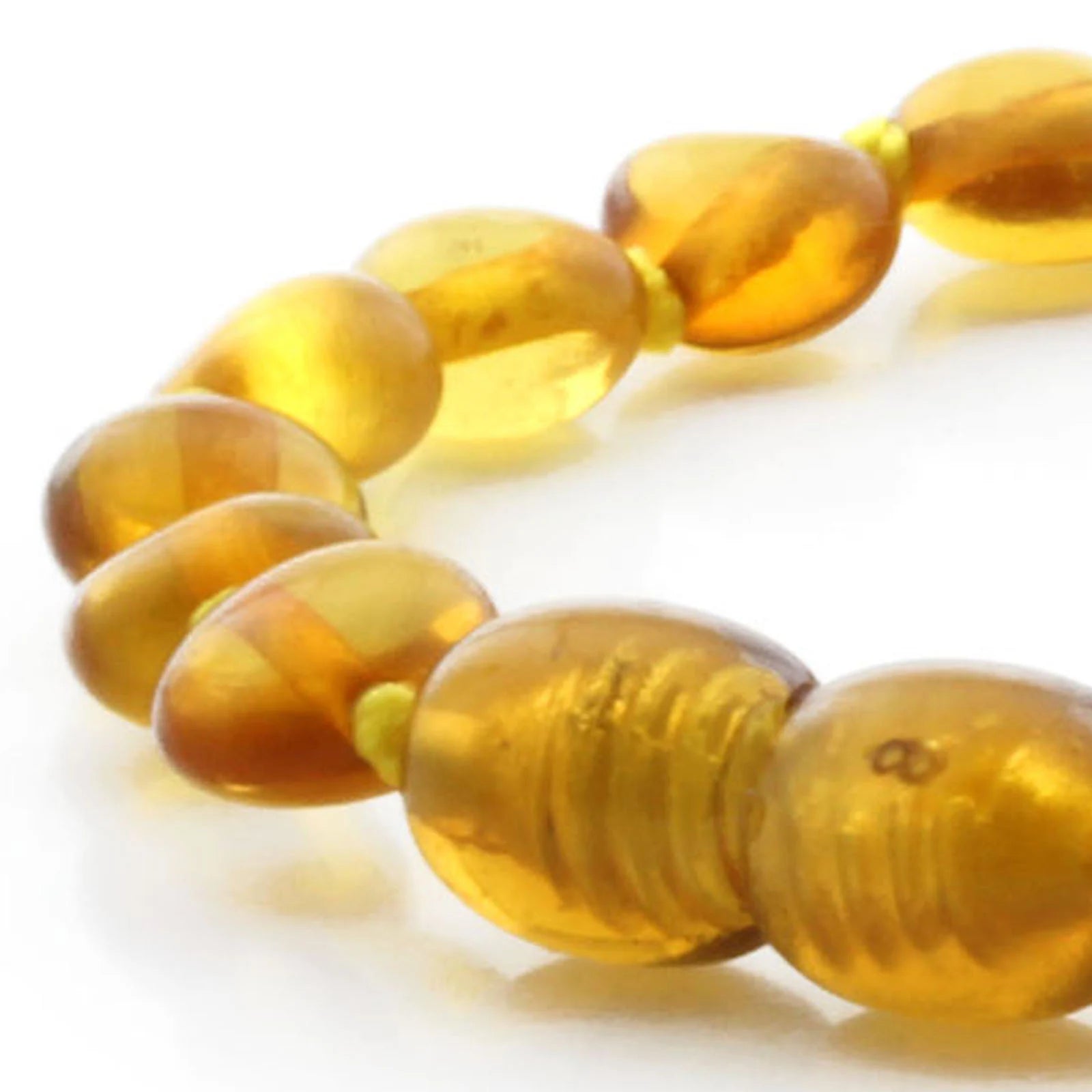 BALTIC AMBER TEETHING BRACELET. SIDE DRILL LIGHT COGNAC 6X4 MM