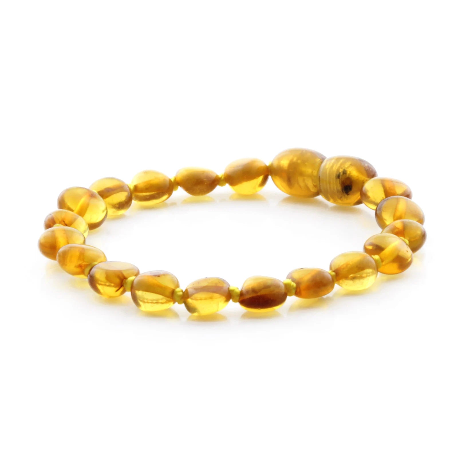 BALTIC AMBER TEETHING BRACELET. SIDE DRILL LIGHT COGNAC 6X4 MM