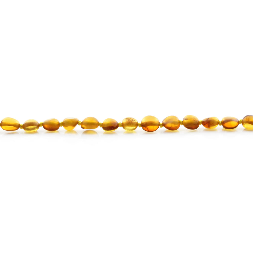 BALTIC AMBER TEETHING BRACELET. SIDE DRILL LIGHT COGNAC 6X4 MM