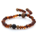 Baltic amber adult bracelet with lava stone and rudraksha, 18cm