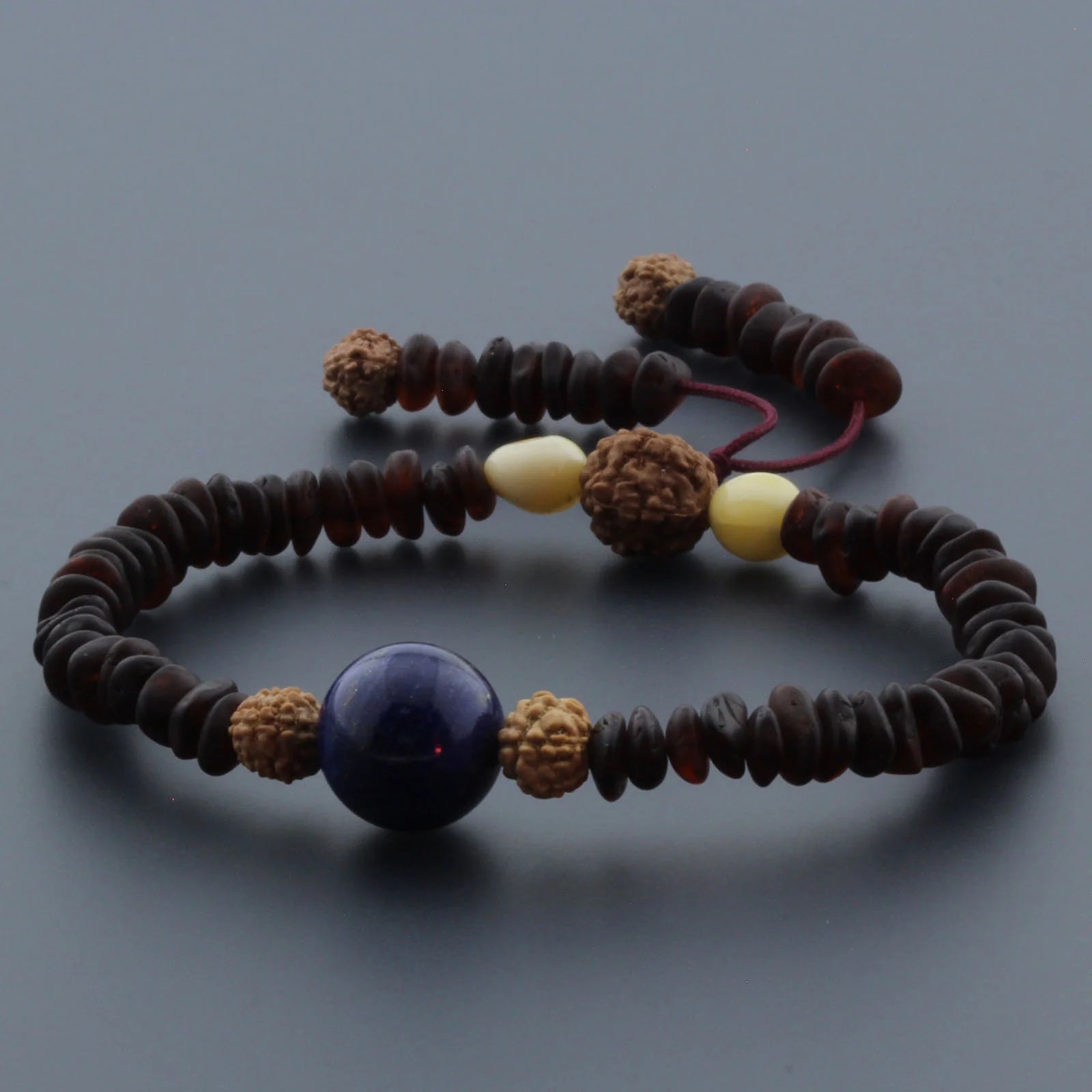 Adult Baltic Amber Bracelet with Lapis Lazuli Mala Tassel. MS06