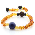 Baltic amber adult bracelet with lapis lazuli and lava stone and rudraksha, 18cm