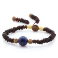 Baltic amber round flat adult bracelet with lapis lazuli and rudraksha, 18cm