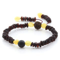 Baltic amber round flat adult bracelet with lava stone and rudraksha, 18cm