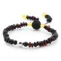 Baltic amber adult bracelet with lava stone and rudraksha and sterling silver, 18cm