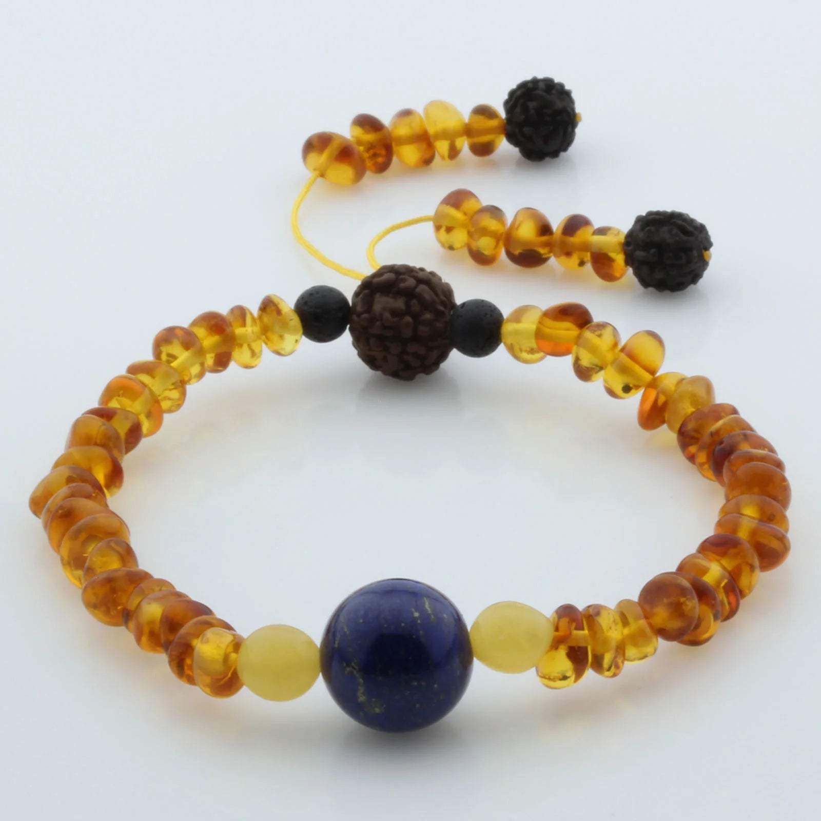 Adult Baltic Amber Bracelet with Lapis Lazuli Mala Tassel. MS05