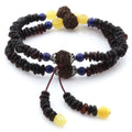 Baltic amber adult bracelet with lapis lazuli, rudraksha and sterling silver, 37cm