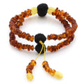 Baltic amber round flat adult bracelet with rudraksha and sterling silver, 37cm