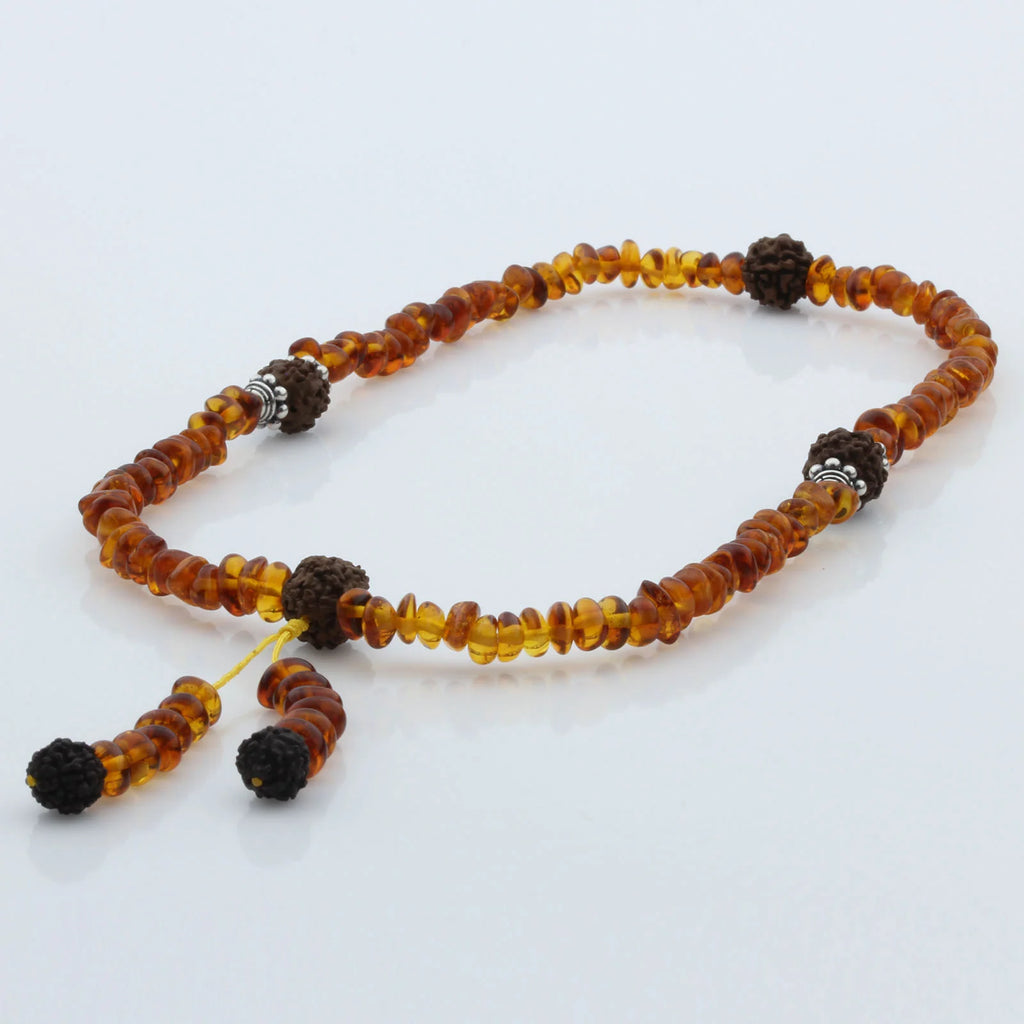 Adult Baltic Amber Bracelet with 925 Sterling Silver Mala Tassel. MD01
