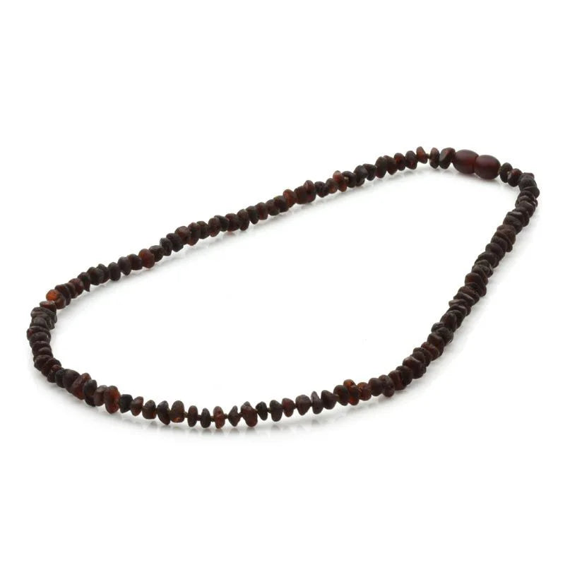Adult Raw Baltic Amber Necklace. Round Flat Dark Cognac Rough 5x3 mm