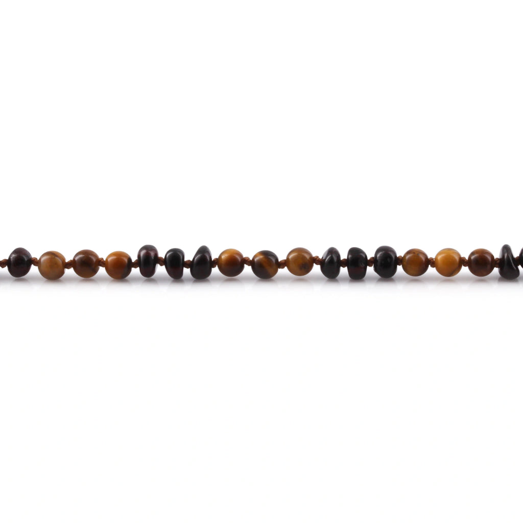 BALTIC AMBER & TIGER EYE TEETHING NECKLACE. LIMITED EDITION. LE486