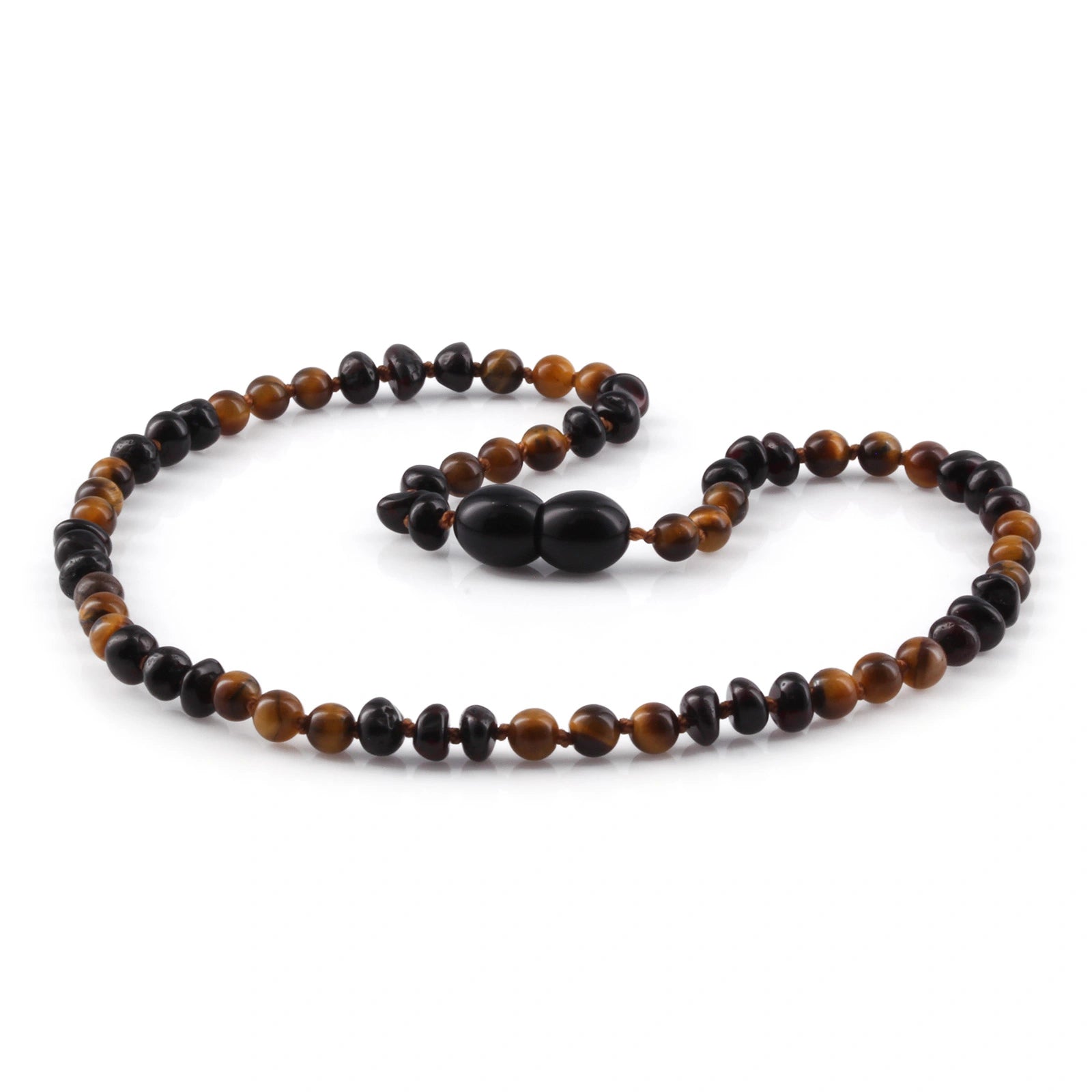 BALTIC AMBER & TIGER EYE TEETHING NECKLACE. LIMITED EDITION. LE486