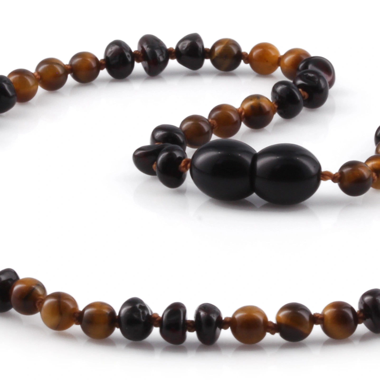 BALTIC AMBER & TIGER EYE TEETHING NECKLACE. LIMITED EDITION. LE486