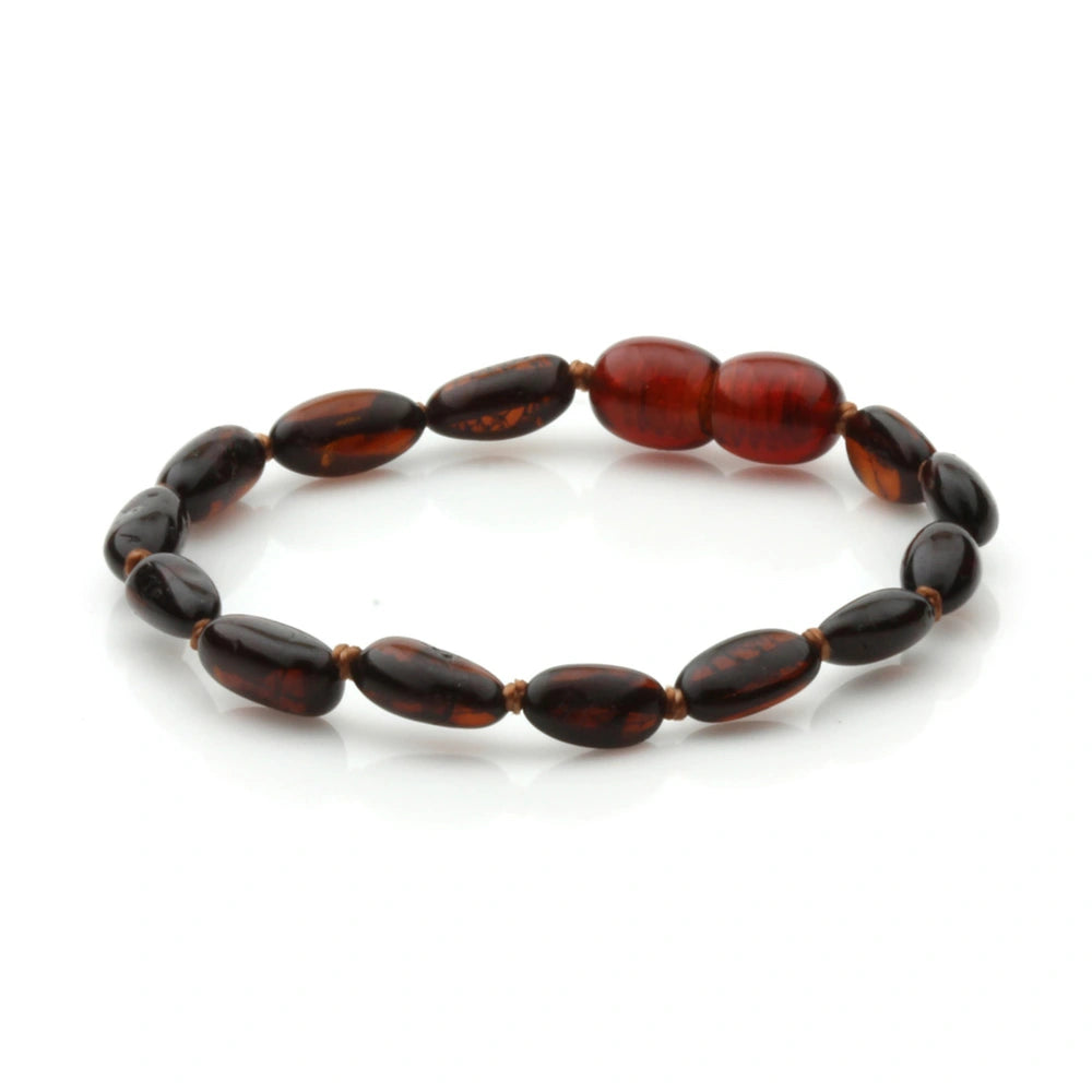 Baltic Amber Teething Bracelet. Olive Dark Cognac Glossy 5mm - OL23