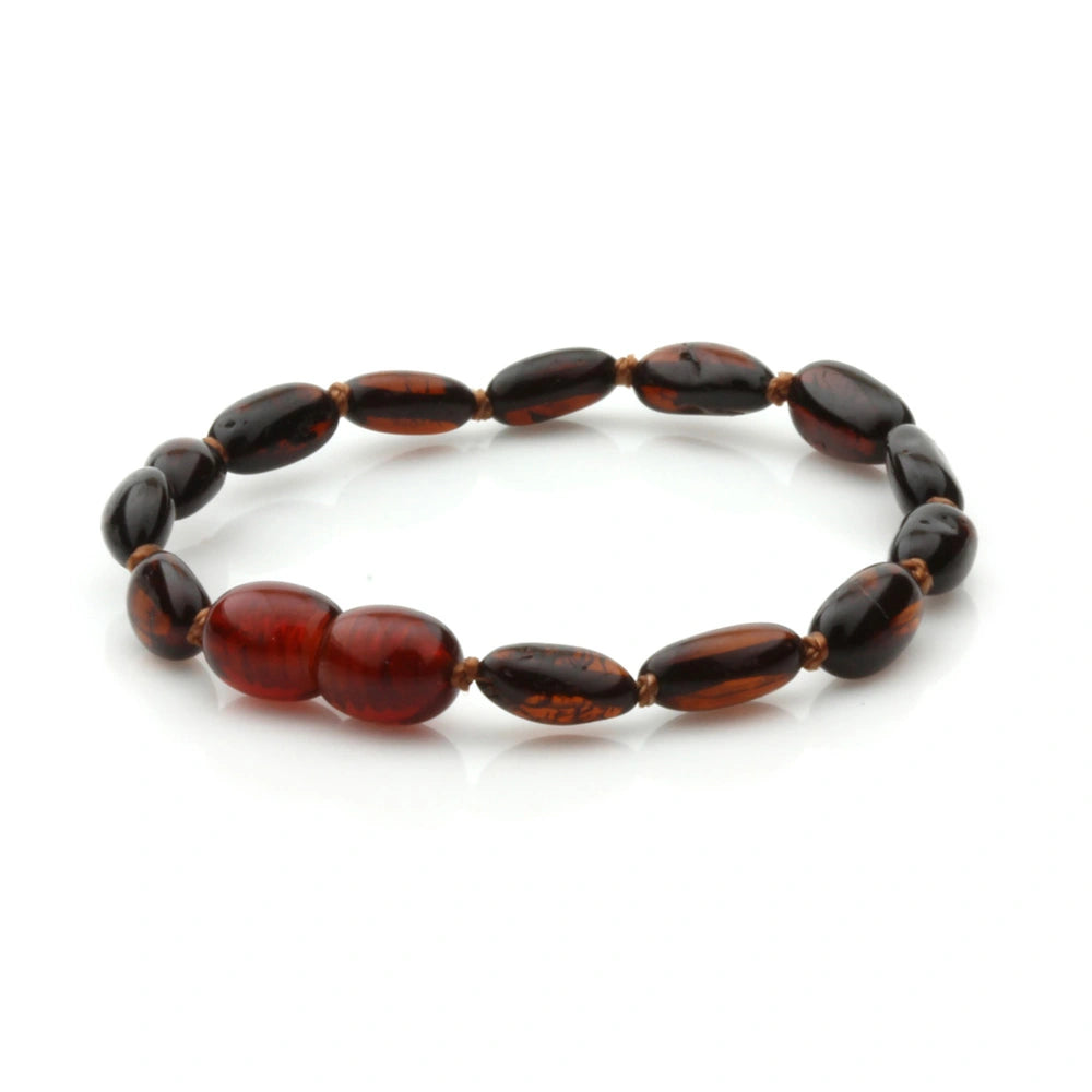 Baltic Amber Teething Bracelet. Olive Dark Cognac Glossy 5mm - OL23