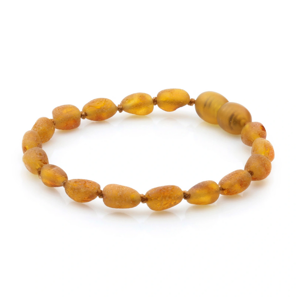 Baltic Amber Teething Bracelet. Olive Light Cognac Rough 5mm - OL34